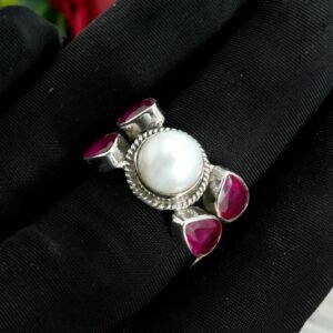 Ruby Ring Pearl Ring 925 Sterling Silver Jewelry ring With Gemstone Ruby Pearl Ring Gift For Her R0308-GS