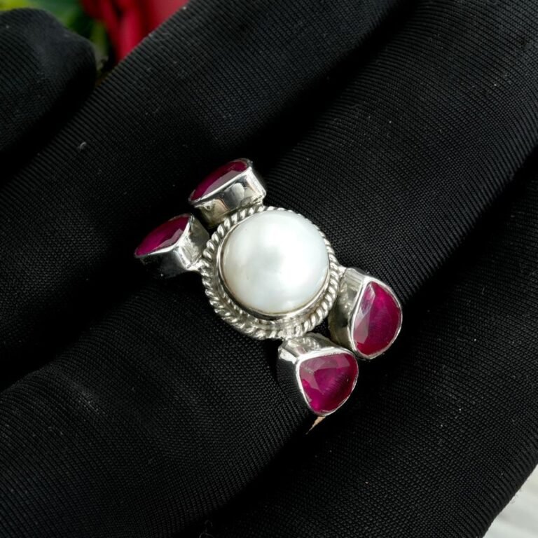 Ruby Ring Pearl Ring 925 Sterling Silver Jewelry ring With Gemstone Ruby Pearl Ring Gift For Her R0308-GS