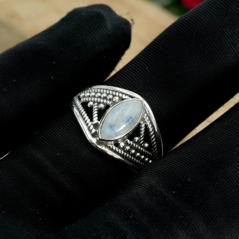 Natural Moonstone Gemstone Ring Stackable Ring Handmade Ring Dainty Ring Women Ring Moonstone Ring Sterling Silver Ring Gift For Her