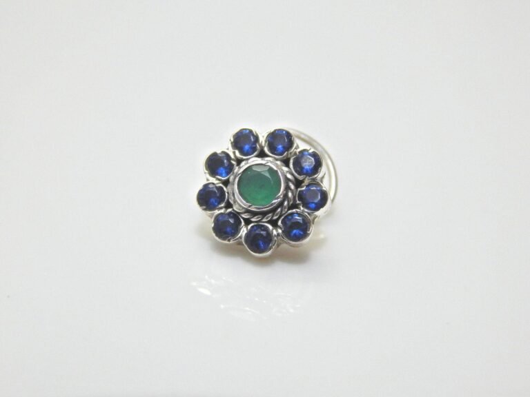 Natural Sapphire Nose Stud In 925 Sterling Silver | Silver Nose Ring | Nose Stud | Sapphire Nose Ring | Round Nose Stud | Flower Nose Stud NR0010-GS