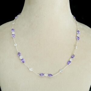 Natural Amethyst & CZ Necklace 925 Sterling Silver Jewelry Purple Necklace Choker Necklace Gemstone Necklace Gift For Her NL0210-GS