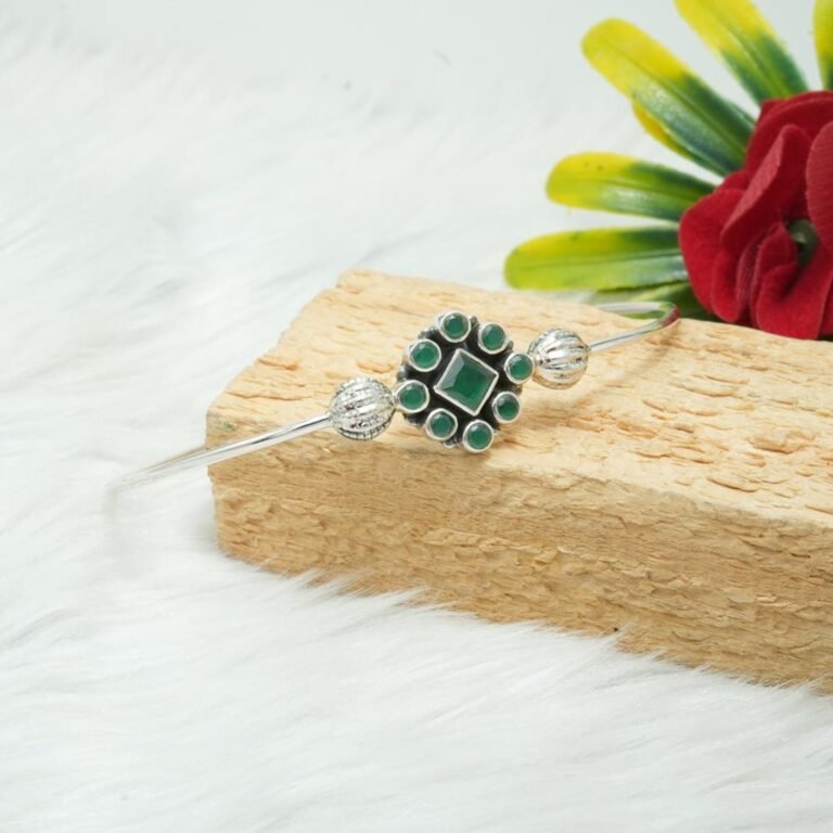 Emerald Gemstone Bangle, Silver jewelry 925 Sterling Silver Bangle, Gift, Handmade Bangle, Gemstone Bangle Adjustable handmade bangle B0025-GS