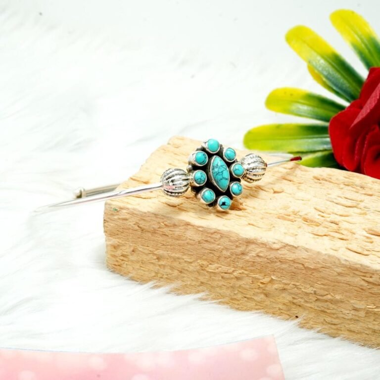 Natural Turquoise Bangle Silver jewelry 925 Sterling Silver Bangle, Gift, Handmade Bangle, Gemstone Bangle Adjustable Bangle B0024-GS