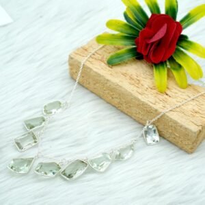 Green Amethyst Necklace 925 Sterling Silver Jewelry Green Amethyst Faceted Gemstone Necklace Wedding Gift Necklace Gift For Her NL0183-GS
