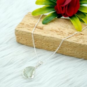 Green Amethyst Necklace 925 Sterling Silver Jewelry Green Amethyst Faceted Gemstone Necklace Wedding Gift Necklace Gift For Her NL0172-GS