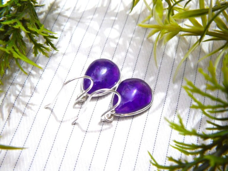 Amethyst Earring Sterling 925 Silver Jewelry Amethyst Cabochon Gemstone Women's Jewelry Purple Earring Handmade Earring Gift For Her E0183-GS