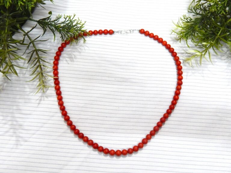 Genuine Natural Italian Coral Necklace Natural Gemstone jewelry-sterling silver. Beaded Coral Round 6.5 mm Necklace handmade necklace gift NL0034-GS