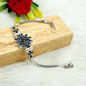 Natural Blue Sapphire Floral Wedding Bracelet 925 Sterling Silver Natural Blue Gemstone Adjustable Bracelet Jewelry Anniversary Gift For Her BR0018-GS