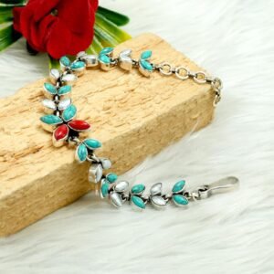 Natural Turquoise, Coral Pearl Bracelet 925 Sterling Silver Jewelry With Gemstone Bracelet For Girls & Women Gift item handmade bracelet BR0016-GS