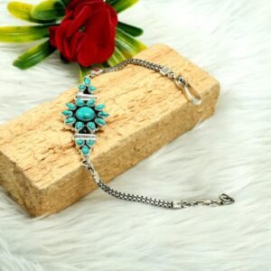 Natural Turquoise Floral Bracelet in 925 Sterling Silver Natural Blue Gemstone Bracelet Jewelry Anniversary & Wedding Bracelet Gift For Her BR0015-GS