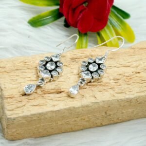 Natural Cubic Zirconia Earrings 925 Sterling Silver Jewelry White Earrings Wedding Earrings, Handmade Earring, Dangle Earring Gift For Her E0047-GS