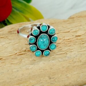 Blue Turquoise Ring Sterling Silver Jewelry Boho Ring Ring for Women, Natural Gemstone Ring Gift For Her Wedding Jewelry Adjustable Ring