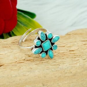 Blue Turquoise Ring Sterling Silver Jewelry Ring for Women, Natural Gemstone Ring Gift For Her Wedding Jewelry Adjustable Ring
