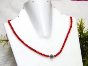 Genuine Natural Italian Coral Necklace Gemstone jewelry sterling silver Necklace Beaded Coral Round 4x4 mm Necklace handmade necklace gift NL0101-GS