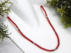 Genuine Natural Italian Coral Necklace Gemstone jewelry sterling silver Necklace Coral Round Beads 4x4 mm handmade necklace gift for Her NL0100-GS