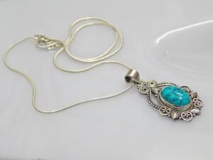 Turquoise Pendant With Snack chain 925 Sterling Silver Jewelry Gemstone Turquoise Cabochon Handmade- For Girls & Women Gift Pendant P0034-GS