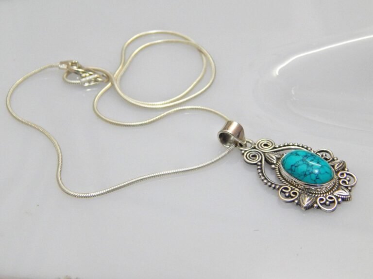 Turquoise Pendant With Snack chain 925 Sterling Silver Jewelry Gemstone Turquoise Cabochon Handmade- For Girls & Women Gift Pendant P0034-GS