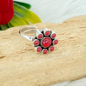 Natural Coral Rings 925 Sterling Silver Jewelry Handmade ring With Multi gemstones Wedding Ring, Adjustable Ring, Gift For Her R0363-GS