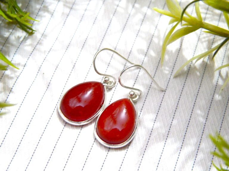 Agate Earring Sterling 925 Silver Jewelry Red Cabochon Gemstone Women's Jewelry Bohemian Earring Handmade Earring Gift For Her E0180-GS