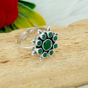 Green Onyx 925 Sterling Silver Ring Adjustable Ring Onyx Jewelry Wedding Ring Gift For Her Gemstone Ring Green Flower Ring Ring For Wedding R0342-GS