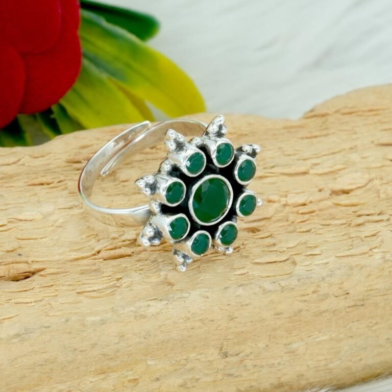 Green Onyx 925 Sterling Silver Ring Adjustable Ring Onyx Jewelry Wedding Ring Gift For Her Gemstone Ring Green Flower Ring Ring For Wedding R0342-GS