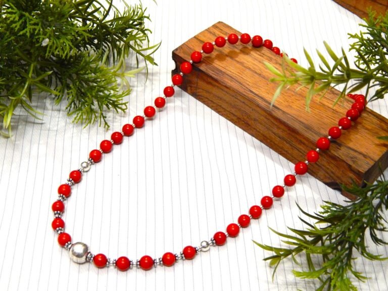 Genuine Natural Coral Necklace Natural Gemstone jewelry-sterling silver. Beaded Coral Round 6.5 mm Necklace handmade necklace gift NL0020-GS