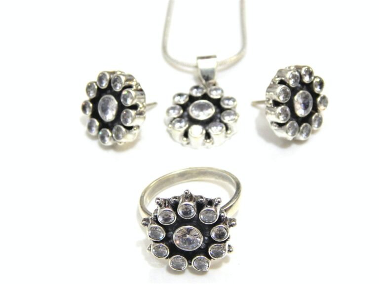 Cubic Zirconia Set, Pendent, Ring, Earring 925 Sterling Silver Jewelry, Wedding Jewelry, Floral Jewelry, Handmade Jewelry, Gift Items CZ0002