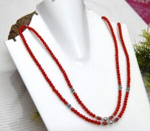 Genuine Natural Italian Coral Necklace-Gemstone jewelry-sterling silver. Beaded Coral Round 4x4 mm Necklace handmade necklace gift NL0076-GS