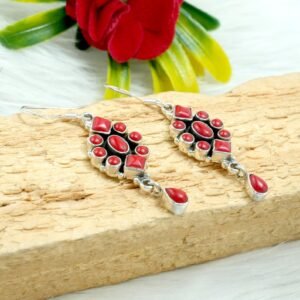 Natural Coral Earrings Dainty Earrings 925 Sterling Silver Earrings Gift For Her Statement Earrings Anniversary Gift Coral Gemstone Earrings E0049-GS