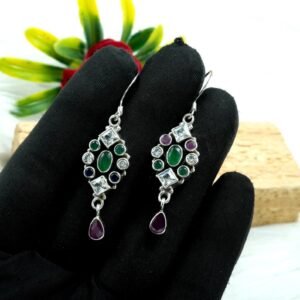 Gemstone Earring 925 Sterling Silver Jewelry earring stud With gemstone ruby, Emerald ,Sapphire Earring faceted for Girls & Women gift item E0046-GS