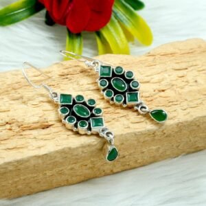 Natural green onyx earring in 925 sterling silver, Green earring , Dangle Earring vintage earring handmade earring Gift Earring E0038-GS
