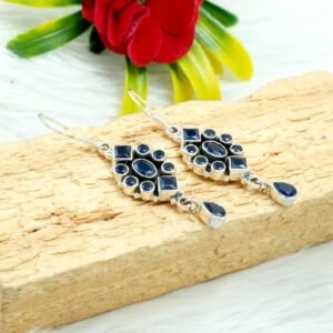 Blue Sapphire Floral Earring, 925 Sterling Silver Earring, Handmade Earring, Anniversary Earring Wedding Jewelry Gift For Her E0035-GS