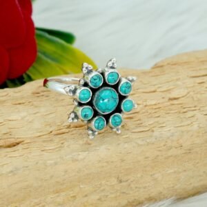 Blue Turquoise Ring Sterling Silver Jewelry Ring for Women, Natural Gemstone Ring Gift For Her Wedding Jewelry Adjustable Ring