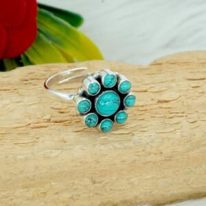 Blue Turquoise Ring Sterling Silver Jewelry Ring for Women, Natural Gemstone Ring Gift For Her Wedding Jewelry Adjustable Ring
