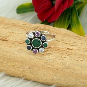 Natural Ruby, Emerald & Sapphire Ring In 925 Sterling Silver Precious Ring Multi Stone Ring Silver Jewelry For Girl And Women Gift Item