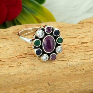 Natural Ruby, Emerald & Sapphire Ring In 925 Sterling Silver Precious Ring Multi Stone Ring Silver Jewelry For Girl And Women Gift Item R0367-GS