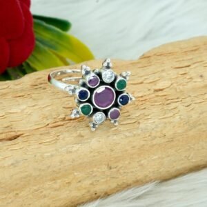 Natural Ruby, Emerald & Sapphire Ring In 925 Sterling Silver Precious Ring Multi Stone Ring Silver Jewelry For Girl And Women Gift Item R0366-GS