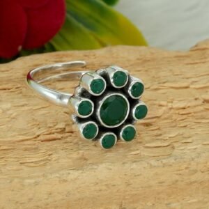 Green Onyx 925 Sterling Silver Ring Adjustable Ring Onyx Jewelry Wedding Ring Gift For Her Gemstone Ring Green Flower Ring Ring For Wedding R0336-GS