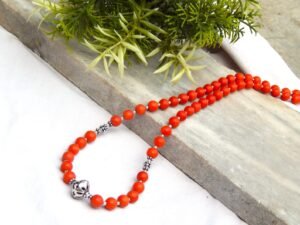 Genuine Natural Coral Necklace Natural Gemstone jewelry-sterling silver. Beaded Coral Round 6.5 mm Necklace handmade necklace gift NL0021-GS