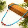 Genuine Coral, Turquoise Necklace-Natural Gemstone jewelry-sterling silver. Beaded Multi Necklace handmade necklace gift for Her NL0019-GS
